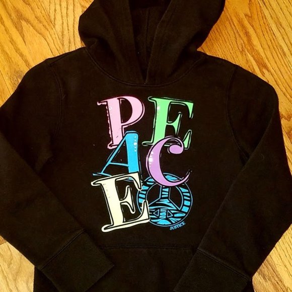 Justice Black hoodie w/bright Peace size 7 - Picture 3 of 4